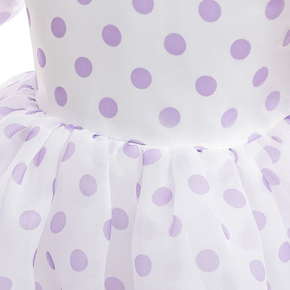 Girls Polka Dot Puff Sleeve High-Low Party Dress – Organza Overlay & Satin Lining