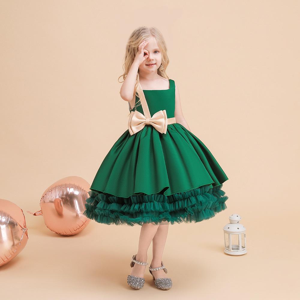 Kids Ivory Satin Party Dress with Champagne-Gold Bow | Wedding & Dinner Party