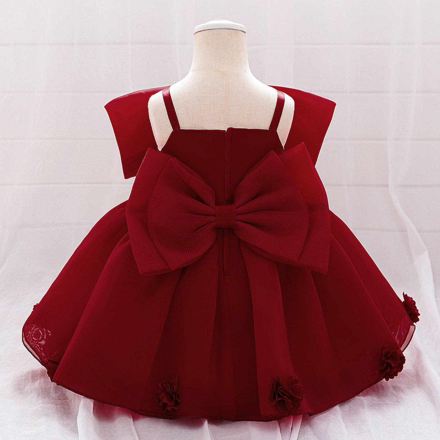 Baby & Toddler Giant Bow Satin & Organza Party Dress – Photo-Ready Statement Look (Detachable Back Bow)