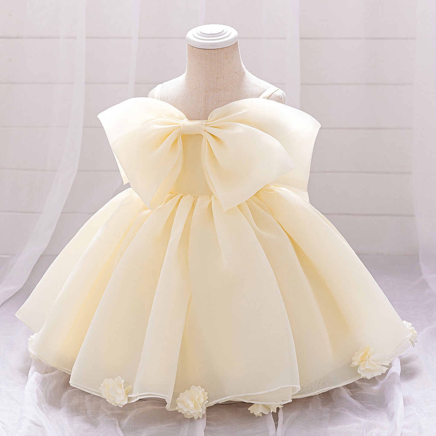 Baby & Toddler Giant Bow Satin & Organza Party Dress – Photo-Ready Statement Look (Detachable Back Bow)