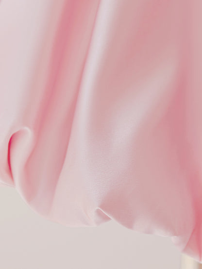 Blush Pink Satin Flower Girl Dress with Pearl Neckline & Bow Back