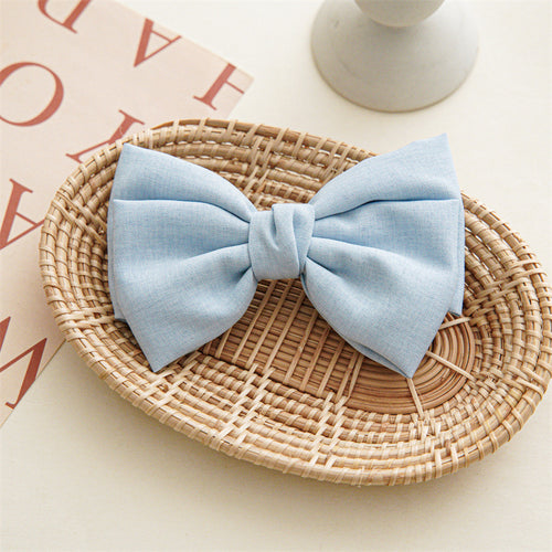 Light blue Linen Bow Hair Clip for Girls – Wedding Flower Girl Barrette, Oversized Classic Bow