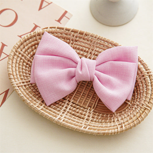 Pink Linen Bow Hair Clip for Girls – Wedding Flower Girl Barrette, Oversized Classic Bow