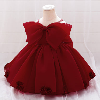 Baby & Toddler Giant Bow Satin & Organza Party Dress – Photo-Ready Statement Look (Detachable Back Bow)