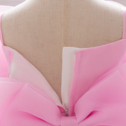 Baby & Toddler Giant Bow Satin & Organza Party Dress – Photo-Ready Statement Look (Detachable Back Bow)