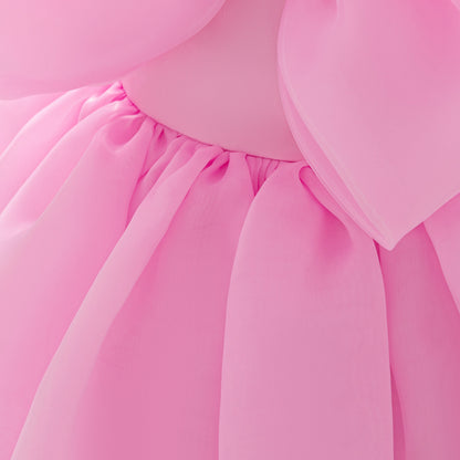 Baby & Toddler Giant Bow Satin & Organza Party Dress – Photo-Ready Statement Look (Detachable Back Bow)