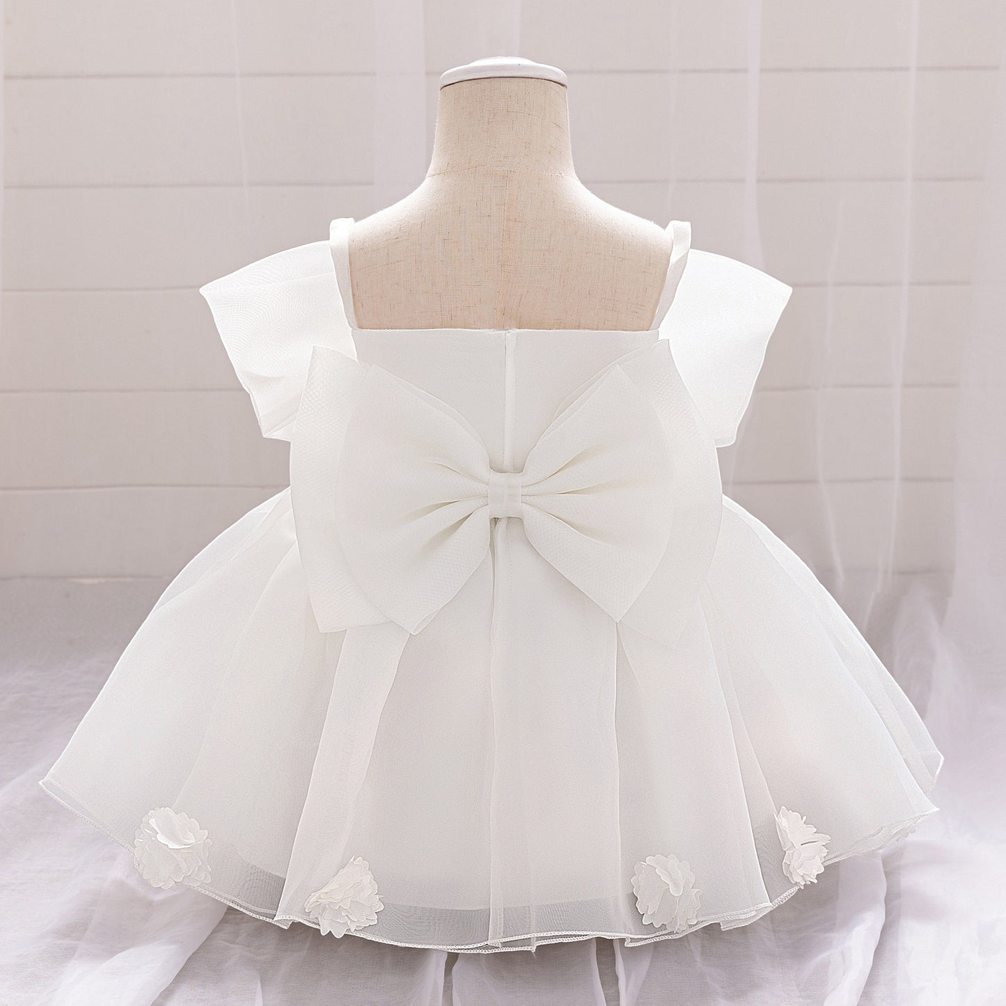 Baby & Toddler Giant Bow Satin & Organza Party Dress – Photo-Ready Statement Look (Detachable Back Bow)