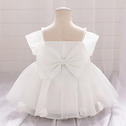 Baby & Toddler Giant Bow Satin & Organza Party Dress – Photo-Ready Statement Look (Detachable Back Bow)