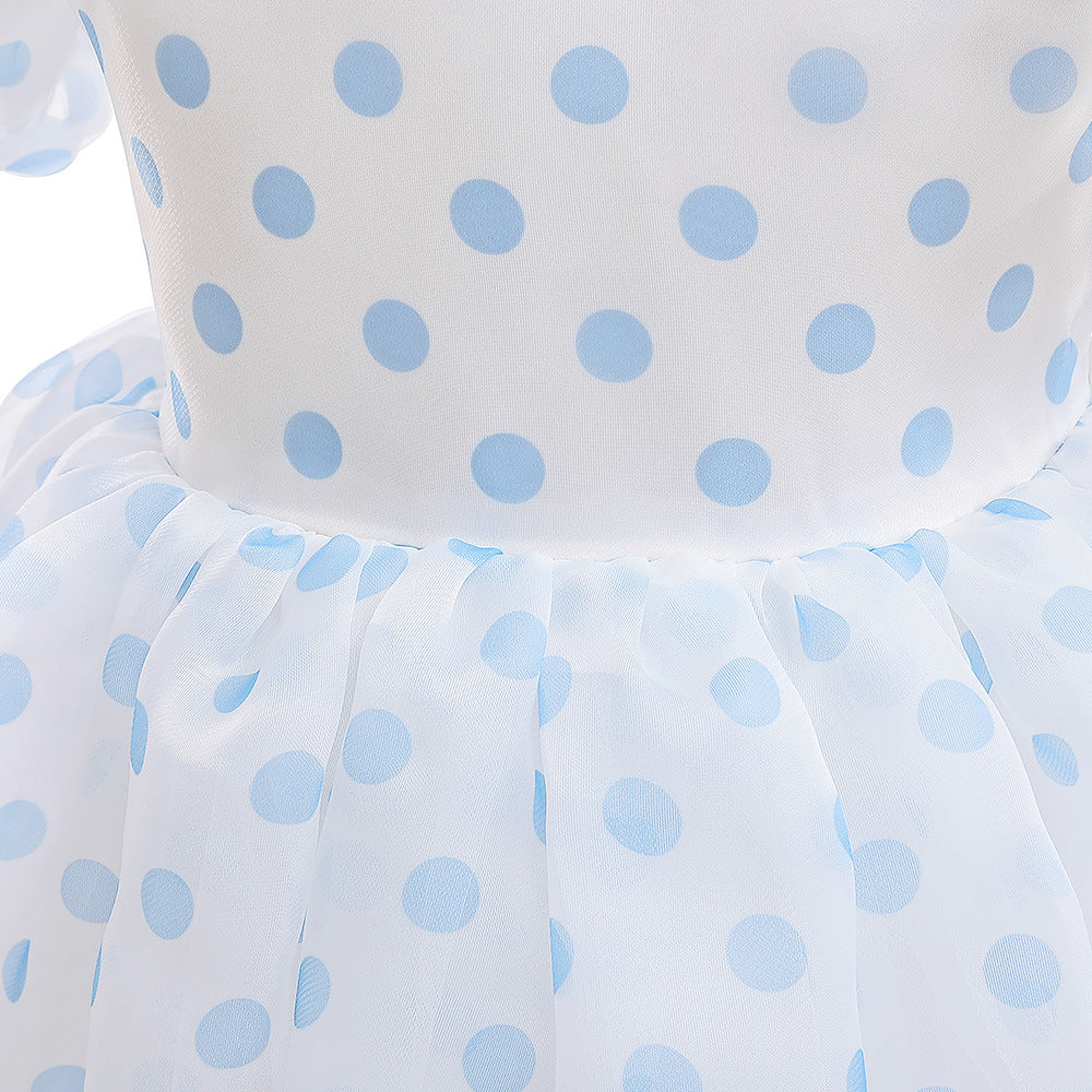 Girls Polka Dot Puff Sleeve High-Low Party Dress – Organza Overlay & Satin Lining