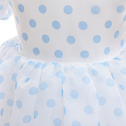 Girls Polka Dot Puff Sleeve High-Low Party Dress – Organza Overlay & Satin Lining