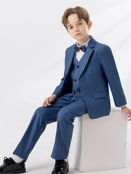 Boys 5-Piece Navy Suit Set – Blazer, Vest, Cotton Shirt, Trousers & Bow Tie | Wedding & Church