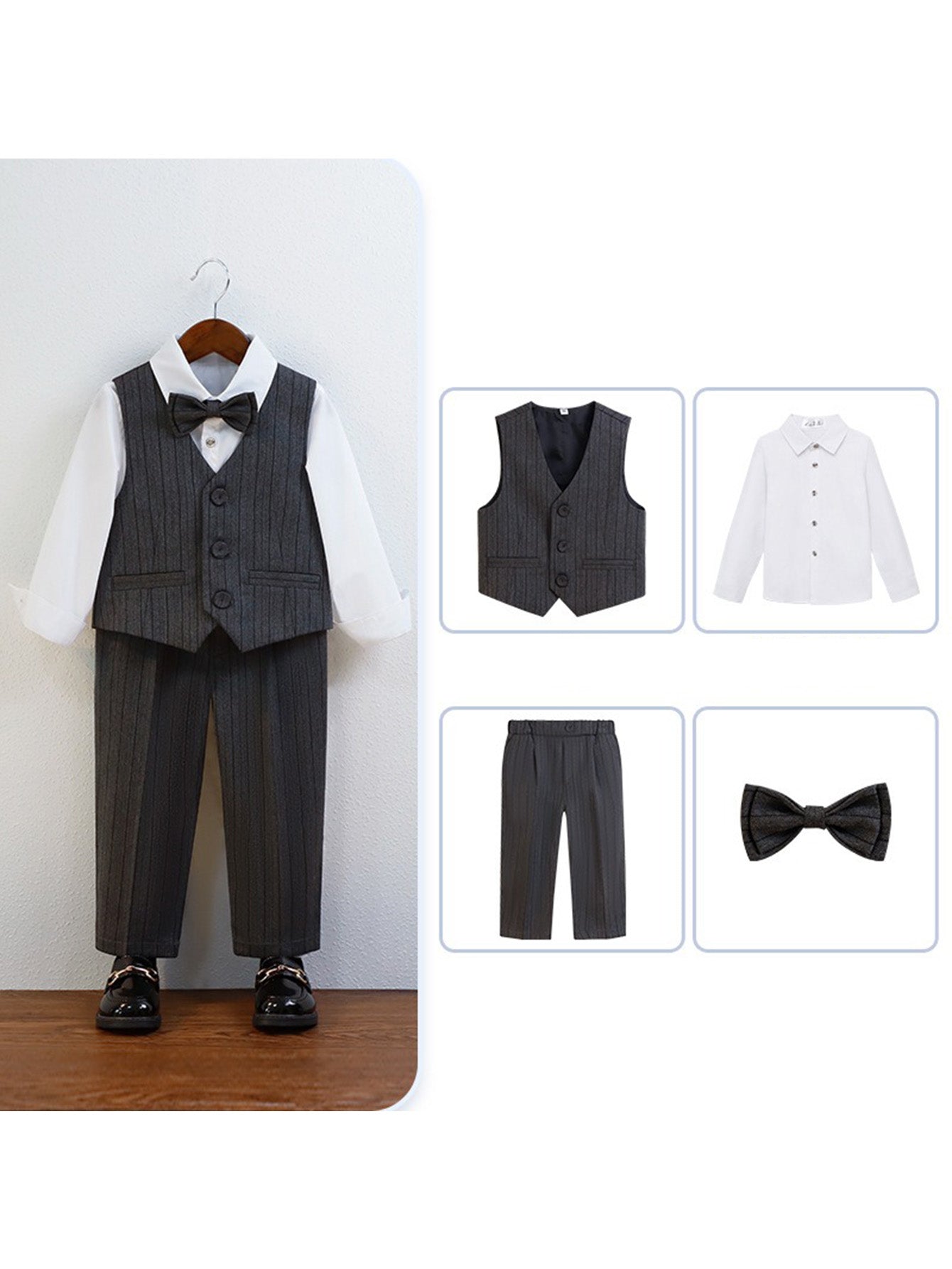 Boys Tonal Pinstripe Vest Set (5-Piece) – Ring Bearer & Beach Wedding Outfit
