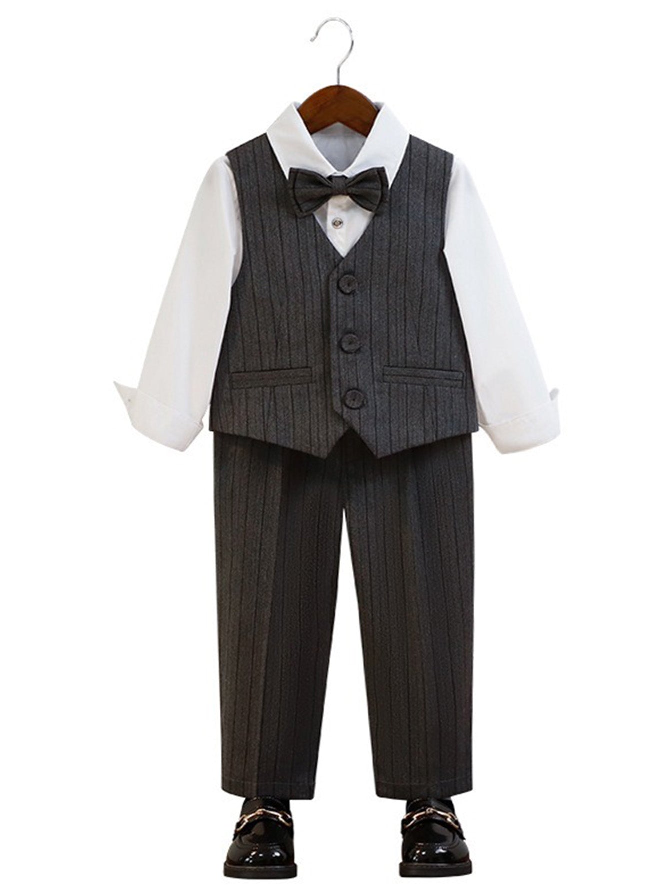 Boys Tonal Pinstripe Vest Set (5-Piece) – Ring Bearer & Beach Wedding Outfit