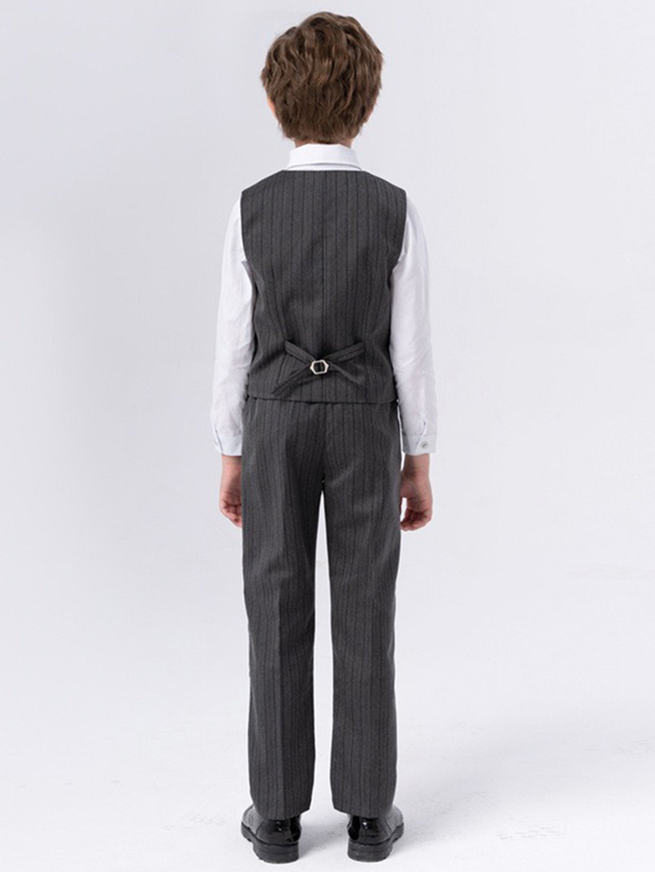 Boys Tonal Pinstripe Vest Set (5-Piece) – Ring Bearer & Beach Wedding Outfit