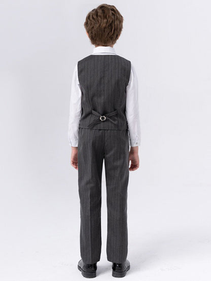 Boys Tonal Pinstripe Vest Set (5-Piece) – Ring Bearer & Beach Wedding Outfit