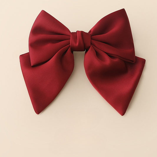 Burgundy Oversized Chiffon 2-layer Bow Hair Clip for Girls – Soft Statement Barrette for Weddings & Parties (17 × 12 cm)