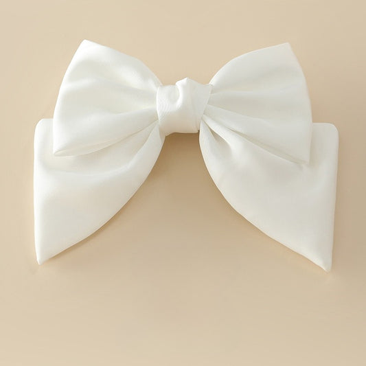 Ivory White Oversized Chiffon 2-layer Bow Hair Clip for Girls – Soft Statement Barrette for Weddings & Parties (17 × 12 cm)