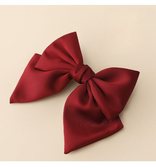 Burgundy Oversized Matte Satin Double Bow Hair Barrette Clip for Girls – Soft Statement Barrette for Weddings & Parties (17 × 14 cm)