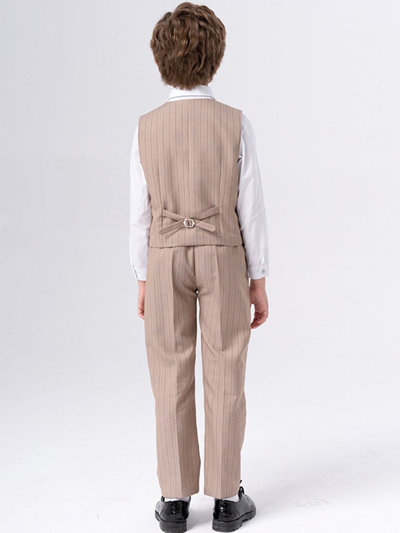 Boys Tonal Pinstripe Vest Set (5-Piece) – Ring Bearer & Beach Wedding Outfit