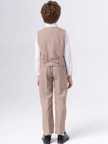 Boys Tonal Pinstripe Vest Set (5-Piece) – Ring Bearer & Beach Wedding Outfit