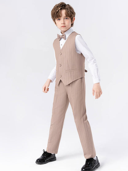 Boys Tonal Pinstripe Vest Set (5-Piece) – Ring Bearer & Beach Wedding Outfit