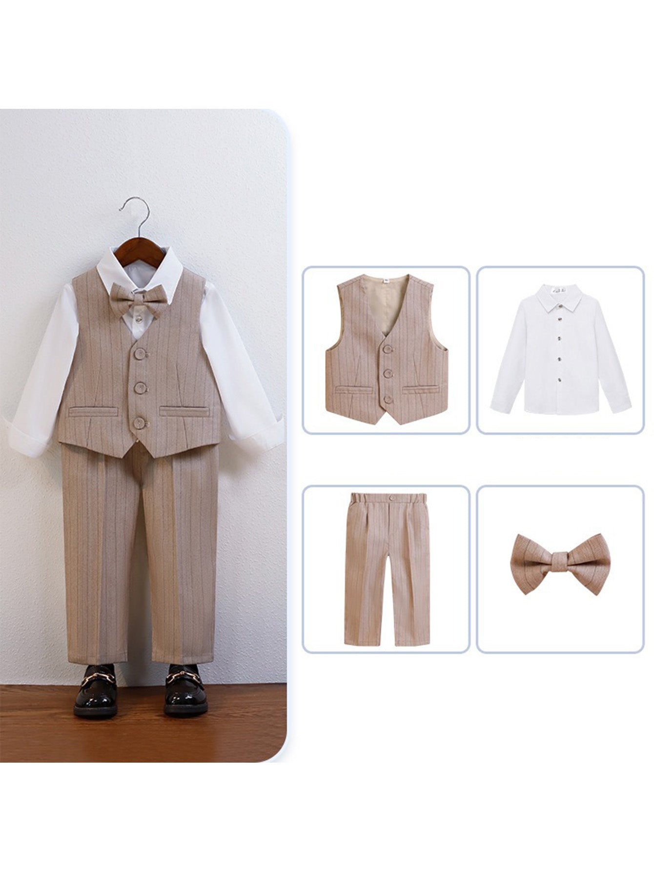 Boys Tonal Pinstripe Vest Set (5-Piece) – Ring Bearer & Beach Wedding Outfit