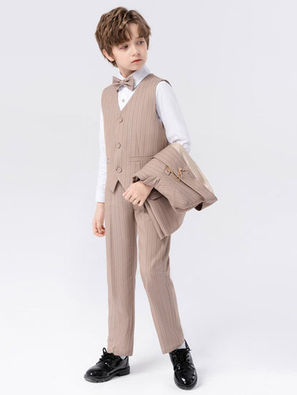 Boys Tonal Pinstripe Vest Set (5-Piece) – Ring Bearer & Beach Wedding Outfit