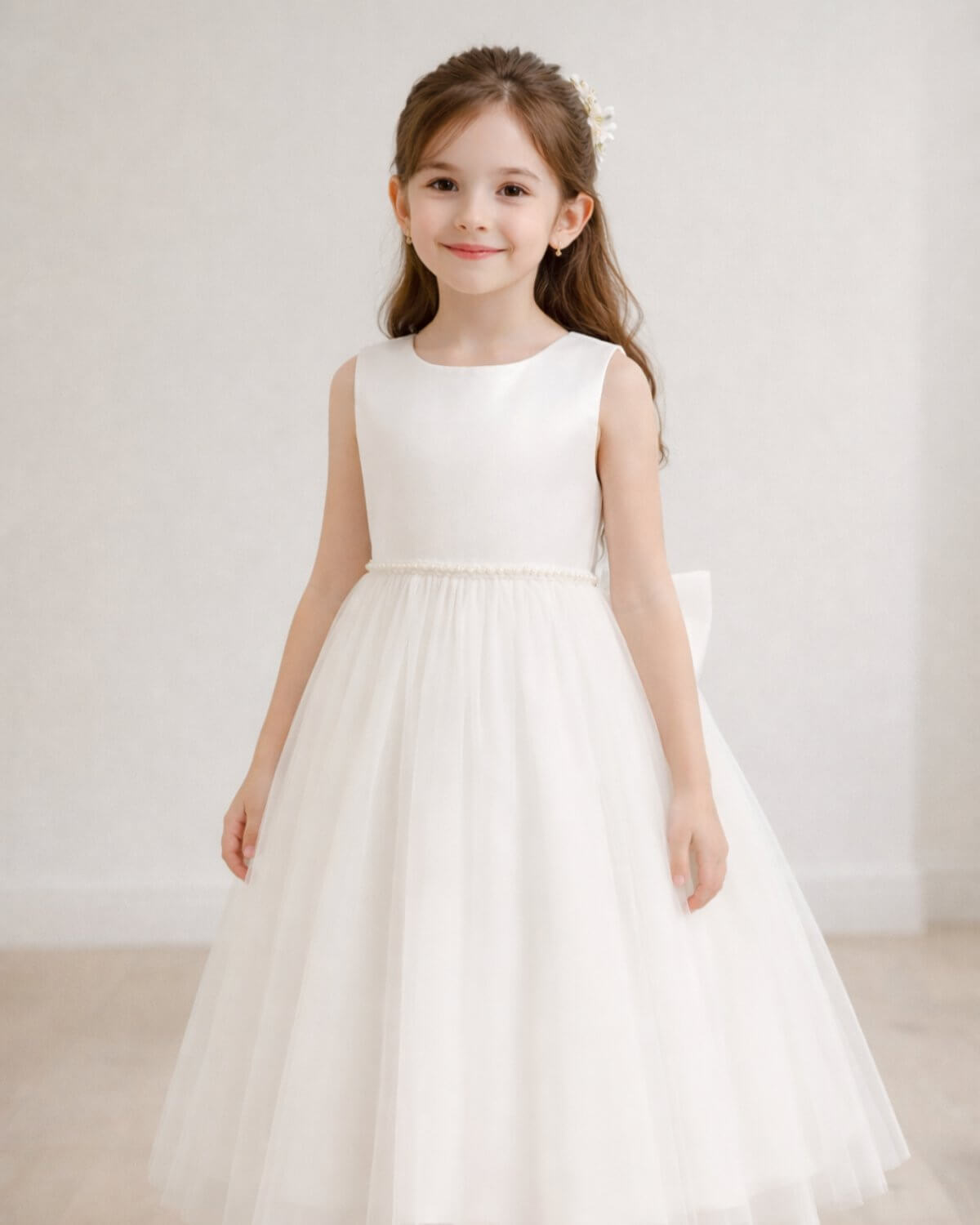 The Lily Ivory Satin & Tulle Flower Girl Dress